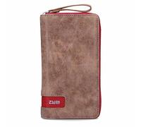 Zwei große Damen Geldbörse O.Wallet OW2 braunes Portemonnaie im Vintage-Style, Geldbeutel mit umlaufendem Reißverschluss, 15 Kartenfächer, 2 Scheinfächer, Münzfach & Sichtfach (Chili)