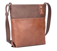 Zwei Damen Umhängetasche JANA J10 Crossbody Bag 5 Liter Handtasche im Canvas-Stil im Bicolor-Design + passender Kosmetikbeutel/Geldbeutel gratis (cognac)