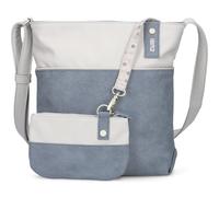 Zwei Damen Umhängetasche JANA J10 Crossbody Bag 5 Liter Handtasche im Canvas-Stil im Bicolor-Design + passender Kosmetikbeutel/Geldbeutel gratis (nubuk-sky)