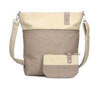 Zwei Umhängetasche Jana J12 Damen Crossbody 9L Bicolor Canvas-Stil mit Kosmetiktasche nubuk-cappuccino