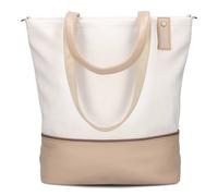 Zwei Damen Shopper JANA J145 Tote Bag 10 Liter, Bicolor Einkaufstasche im Canvas-Stil, weiches Kunstleder, Laptopfach, Schlüsselband, Reißverschluss-Fach, zusätzlicher langer Umhängegurt (oat)