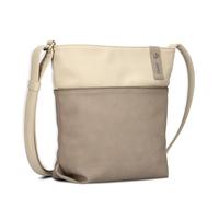 Zwei Damen Umhängetasche JANA J10 Crossbody Bag 5 Liter Handtasche im Canvas-Stil im Bicolor-Design + passender Kosmetikbeutel/Geldbeutel gratis (nubuk-cappuccino)