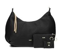 Zwei LOLA LO200 XXL Shopper Volumen erweiterbar (17-21 L) große Damen Umhängetasche & Schultertasche in Moon Bag Design, 4-tlg Taschen-Set inkl. Zip-Pouch, Mini-Pouch & Schlüsselanhänger (black)
