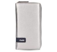 Zwei große Damen Geldbörse M.Wallet MW2 Portemonnaie aus weichem Kunstleder, Geldbeutel mit umlaufendem Reißverschluss, 15 Kartenfächern, 2 Scheinfächern, Münzfach & Sichtfach (Silver)