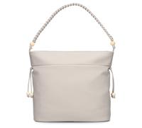 Zwei Damen Schultertasche Perla PE140 Shopper 12 Liter Perlen-Verzierung geflochtener Makramee-Tragegurt + langer Schultergurt + Schlüsselband (cappuccino)