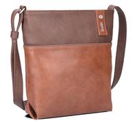 Zwei Damen Umhängetasche JANA J10 Crossbody Bag 5 Liter Handtasche im Canvas-Stil im Bicolor-Design + passender Kosmetikbeutel/Geldbeutel gratis (cognac)