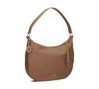 Zwei Damen Schultertasche Yuna YU110 Moon-Bag 6 Liter klassisch elegante Hobo-Bag mit Blümchen-Anhänger und Schlüsselband, innen 3 Fächer, extra langes Zipper-Band, hochwertiges Kunstleder (hazel)