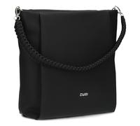 Damen Shopper Yuna YU120 elegante Schultertasche 7 Liter geflochtener Schultergurt, hochwertiges Kunstleder inkl. langem Schultergurt als Umhängetasche zu tragen + Schlüsselband (nubuk-black)