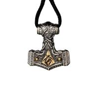 Zweifarbige Halskette mit Mjolnir-Anhänger aus S925er Sterlingsilber, Wikinger-Halskette mit Thorshammer und vier Elementen, Nordischer Mythologie-Schmuck für Männer und Frauen(Pendant+wax cord)