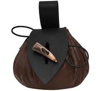 Zweifarbige mittelalterliche Leder-Gürteltasche mit authentischem Hornknebel