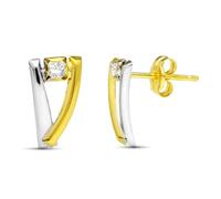 Zweifarbige Ohrringe aus 18-karätigem Gold mit 12 mm Durchmesser. Zwei glatte Ringe kombiniert mit einem zentralen Zirkonia.