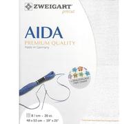 Zweigart AIDA precut 20 ct. Extra Fein-Aida 3326 Farbe 11 weiß perlmutt lurex, Handarbeitsstoff für Kreuzstich 48x53cm