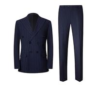 Zweireihiger Herrenanzug mit Streifen, 2-teilig, für Business, Hochzeit, Party, Herrenjacke, Hose, 2-teilig, gestreifte Anzüge für Herren, dunkelblau, M