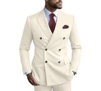 Zweireihiger Herrenanzug, schmale Passform, zweireihig, Blazer, Hosen-Set, Hochzeitsanzug, Abschlussball, Beige, M