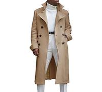 Zweireihiger Langer Trenchcoat für Herren Winter Windbreaker Mantel mit Revers Lässige Schmal Geschnittene Business Erbsenjacke (Khaki,M)
