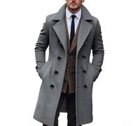 Zweireihiger Trenchcoat für Herren mit Revers | Warmer Langarm-Übermantel für Business oder Freizeit | Normale Länge Gentleman-Jacke (XL Dunkelgrau)