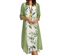Zweiteiler Damen Kleid mit Chiffon Shawl Cardigan Set - Brautmutterkleider Abendkleid Sommerkleid Damen Elegant -Ärmellos Maxikleid Blumen Druck Lange Vintage Festliche Kleider Hochzeit Partykleid