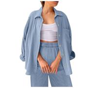 Zweiteiler Damen Langarm Musselin Bluse Hemd und Hosen Clothes Aesthetic Zweiteiler Lounge Set Strand Outfit Set Two Piece Set Women Große Größe