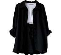 Zweiteiler Damen Sommer Musselin Bluse Hemd und Shorts Clothes Aesthetic Zweiteiler Lounge Set Strand Outfit Set Two Piece Set Women