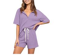 Zweiteiler Damen Sommer Plissee Set Elegant Hosenanzug Freizeitanzug Einfarbig Bluse High Waist Shorts Casual Sportbekleidung Sommer Streetwear Loungewear