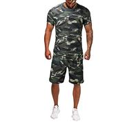 Zweiteiler Herren Sommer Jogginganzug Set Camouflage Trainingsanzug 2-Teilig Kurzarm T-Shirt Hose Freizeitanzug Outfit Hausanzug Beach Strand Shirt Kurze Hose Set Sportanzug 2 Teiliges