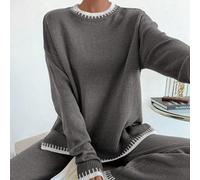 Zweiteiliges Damen Farbblock Strickpullover-outfit Mit Rand Dekoration