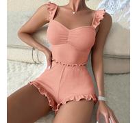 Zweiteiliges Damen-Pyjama-Set, ärmelloses Oberteil und Shorts, einfarbig, Loungewear für Zuhause oder Hotel zu allen Jahreszeiten, bequeme Polyester-Spandex-Nachtwäsche (2XL Rosa)