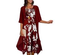 Zweiteiliges Maxikleid für Damen, Blumendruck, Chiffon, Cardigan, Sommer, Strand, Hochzeit, Gast, fließende lange Kleider, tiefes rot, X-Groß