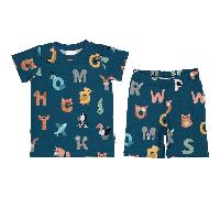 Zweiteiliges Sommer-Set aus Bambus: T-Shirt und Shorts Geggamoja - Blau Animal Letters Größe: 74/80