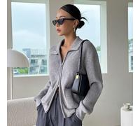 Zweiwege-Reißverschluss Doppeltasche Dropped-Shoulder Strickjacke, Langarm Oberteil, Herbstjacke