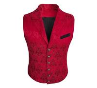 ZWENDE Basic Weste Herren Slim Fit Revers Mode Weste Herren Knopfleiste Casual Tracht Weste Für Herren Ärmellos Gentleman Business Anzug Weste Herren A-Red XXL