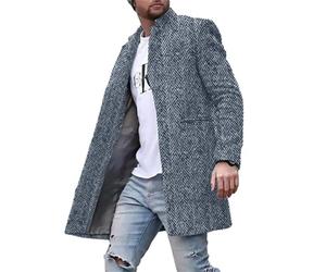 ZWENDE Tweed-Mantel Herren Winter Slim Fit Wollmantel Business Casual Langarm Jacke Mittlere Länge Mantel Streetstyle Druck Jacke Herren XLDY-11 L