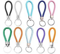 Zwenjuan Leder Geflochten Schlüsselanhänger,10 Stück Bunt Auto schlüsselanhänger,Wohnungsschlüssel Anhänger,Leder Schlüsselbund,Geflochten Schlüsselbund für Männer und Frauen