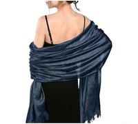 ZWEquipint Glitzernder Schal für Damen, eleganter Netz-Abendschal, leichtes Polyester, Hochzeit, Party, Stola, 190 x 48 cm, Gold (dunkelblau)