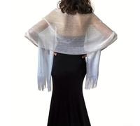 ZWEquipint Glitzernder Schal für Damen, eleganter Netz-Abendschal, leichtes Polyester, Hochzeit, Party, Stola, 190 x 48 cm, Gold (weiß)
