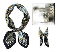 ZWEquipint Quadratischer Schal aus Kunstseide für Damen, 70 x 70 cm, modisches Accessoire, weiche, glatte Textur, lebendiger Druck, OL-Stil, Frühling-Sommer-Wickeltuch (schwarz)