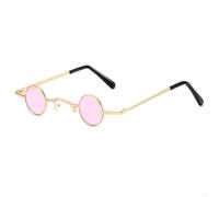 ZWEquipint Runde Retro-Sonnenbrille aus Metall für Damen und Herren, Anti-Blaulicht, kleiner Rahmen, Brille zum Autofahren, Lesen, Spielen, goldener Rahmen, schwarze Gläser (Rot und Gold)