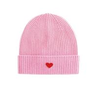 Zwillingsherz 100% Kaschmir Umschlag-Mütze mit Herz-Patch - Strickmütze - Hochwertige Wintermütze One Size - Weiche & warme Beanie für Damen - Premium Qualität für Herbst, Winter & Frühling