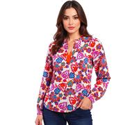 ZWILLINGSHERZ Alex Damen Sommer-Bluse Tunika-Shirt mit Blüten-Muster 33103-1 Weiß/Blau/Pink/Orange S