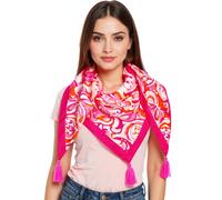 ZWILLINGSHERZ Aquarell Print Dreiecks-Tuch mit Blumen und Ornamenten Mode-Tuch 3014D-0204-13 Pink/Orange/Weiß