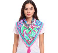 ZWILLINGSHERZ Aquarell Print Vierecks-Tuch mit Blumen und Ornamenten Mode-Tuch 3016Q-0609-84 Blau/Pink/Bunt