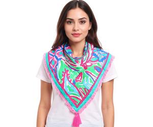 ZWILLINGSHERZ Aquarell Print Vierecks-Tuch mit Blumen und Ornamenten Mode-Tuch 3016Q-0609-84 Blau/Pink/Bunt