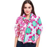 ZWILLINGSHERZ Be Happy and Smile Dreiecks-Tuch mit Blumen und Ornamenten Mode-Tuch 3014D-0204-64 Pink/Blau/Grün