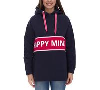 ZWILLINGSHERZ Beate Hoodie Damen Kapuzen-Pullover mit umlaufendem HAPPY MIND Schriftzug Baumwoll-Sweater 31069-1008-2 Dunkelblau S/M