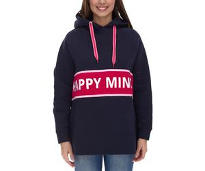 ZWILLINGSHERZ Beate Hoodie Damen Kapuzen-Pullover mit umlaufendem HAPPY MIND Schriftzug Baumwoll-Sweater 31069-1008-2 Dunkelblau S/M