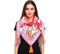 ZWILLINGSHERZ Best Life Vierecks-Tuch mit Statement Print und abstrakten Blüten Mode-Tuch 3016Q-2907-51 Pink/Orange/Bunt