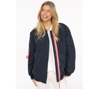 Bomberjacke ZWILLINGSHERZ "Happy", Damen, Gr. S, marine, Web, Obermaterial: 100% Polyester, unifarben, Po-bedeckend, ohne Ausschnitt, Rippbündchen, Jacken Bomberjacke, verdeckter Reißveschluss, Tasche