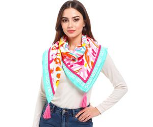 ZWILLINGSHERZ Blumentraum Vierecks-Tuch mit Blumen und Good Vibes Only Print Mode-Tuch 3016Q-0208-21 Pink/Türkis/Bunt
