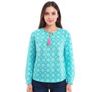 ZWILLINGSHERZ Damen Baumwoll-Bluse Sommer-Bluse mit Allover-Paisley-Muster 33125-3 Blau/Grün S/M