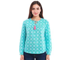 ZWILLINGSHERZ Damen Baumwoll-Bluse Sommer-Bluse mit Allover-Paisley-Muster 33125-3 Blau/Grün S/M